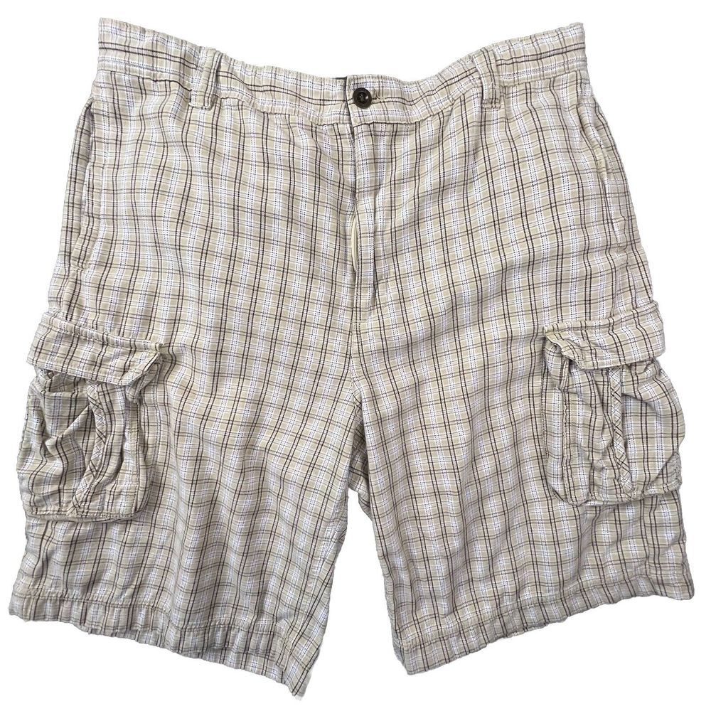 Ecko Unltd Cargo Shorts Mens 40 Tan Brown Plaid Cotton Y2K‎ Streetwear Utility